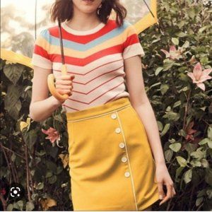 Modcloth "Nostalgic Bliss Short Sleeve Sweater" with Chevron Design, Size Small